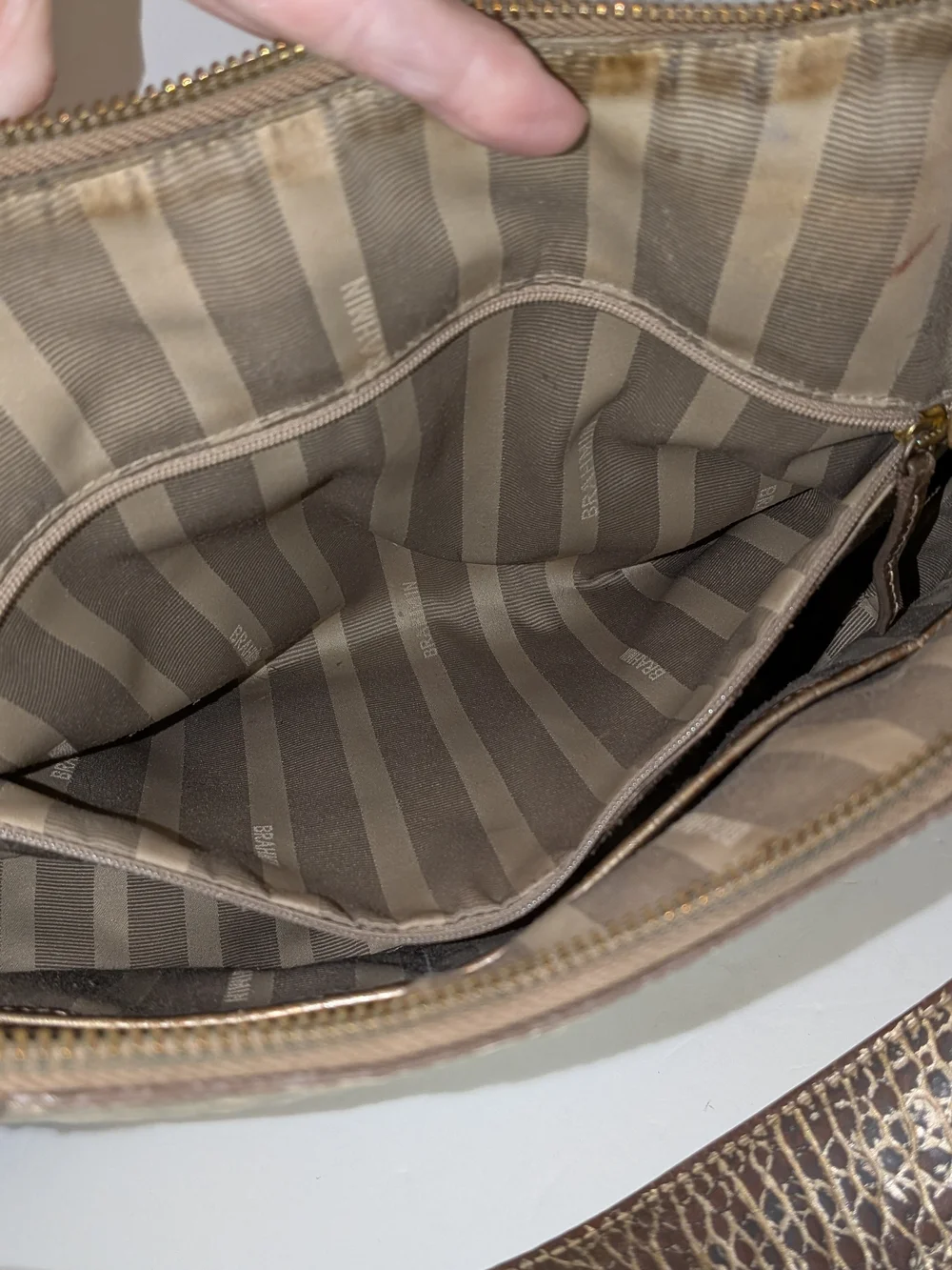 Brahmin Amira Hobo Shoulder Bag Leather Croc Embossed Champagne Koubba